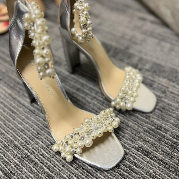 SB-Fay Silver Metallic Pearl Rhinestone High Heel Sandals
